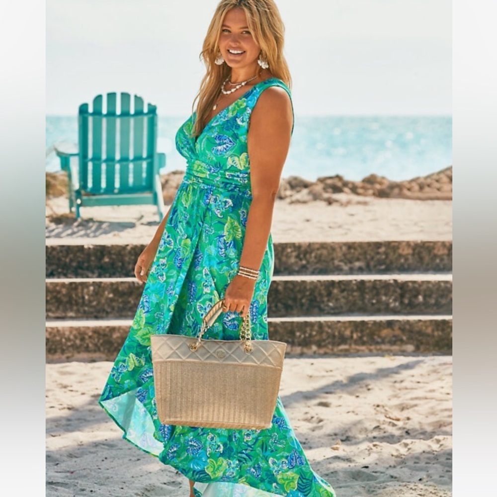 Lilly Pulitzer Moana Wrap Maxi Dress - Botanical Green in a Flutter - Size S - Picture 2 of 10